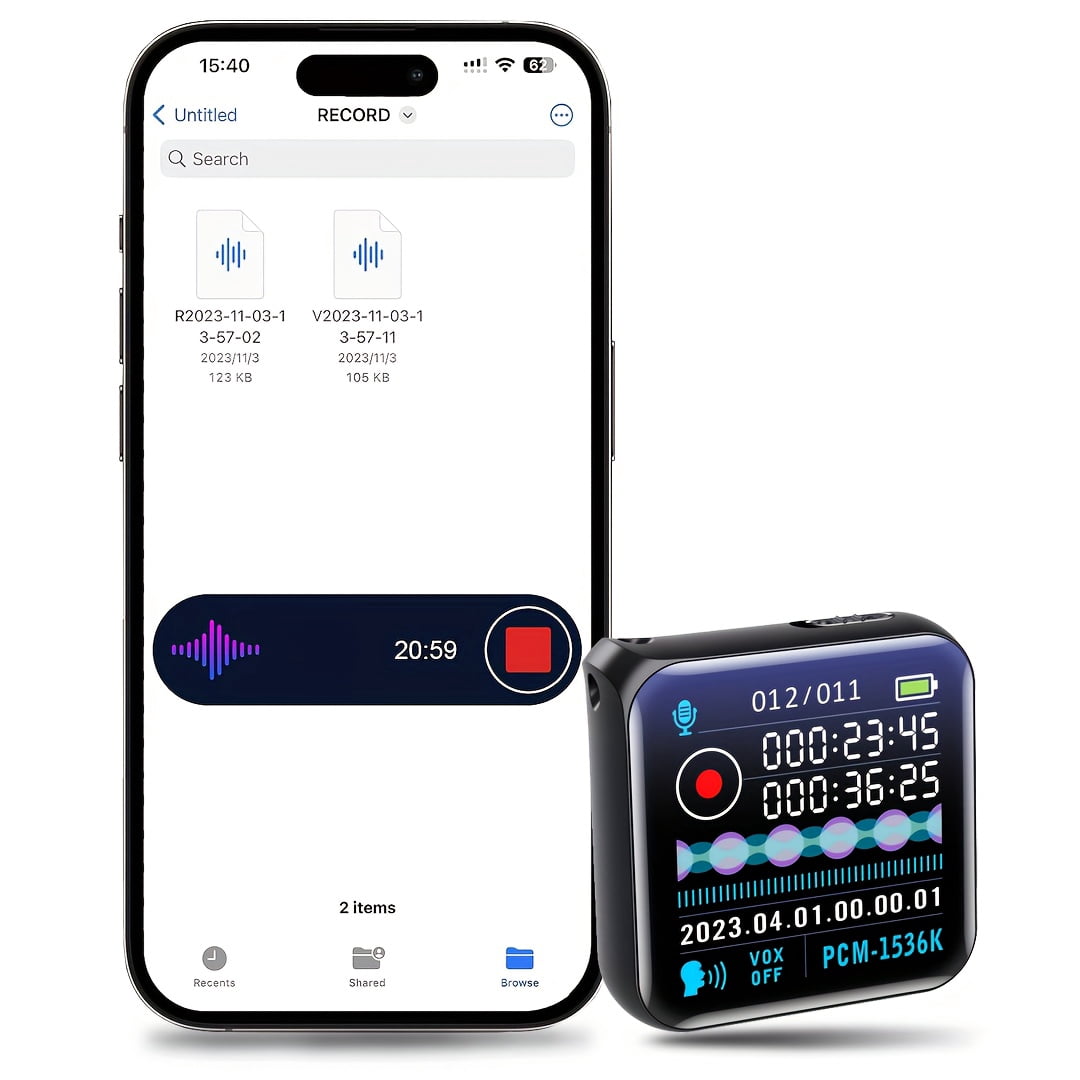 HD Voice Recorder with Noise Cancellation, 100H Playback, Large Display, Rechargeable Battery, 3.5mm Jack for Interviews, Meetings & Recording