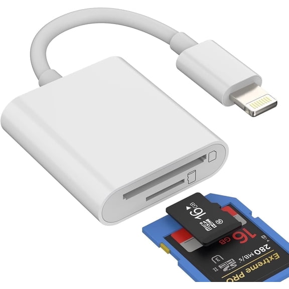 FGLHS SD Card Reader for iPhone, Lightning to SD Card Camera Reader Adapter, Dual Card Slot Memory Card Reader Trail Camera Viewer for iPhone 14 13 12 11 XS XR X 8 7 iPad