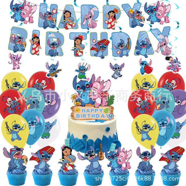 -Decoración de fiesta de cumpleaños de Ángel de puntada azul, Bandera de pastel de globo, inserción de bandera en espiral, juguetes de Anime, regalos para niños