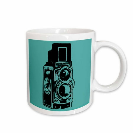 

3dRose Picture of a Vintage Twin Lens reflex TLR camera on cyan Ceramic Mug 11-ounce