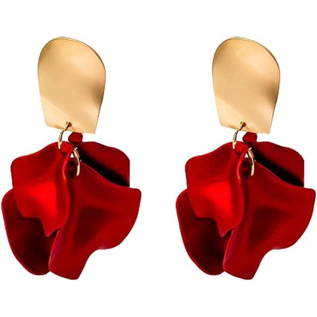 Pendientes rojos grandes, aretes colgantes de zinc rojos para mujer, bohemios, de resina de pétalos