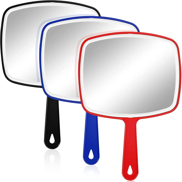 3 Pieces Extra Large Hand Mirrors with Handle Handheld Cosmetic Mirrors Handheld Makeup Mirrors Portable for Barber Travel Home and Salon Mirror to See Back of Head