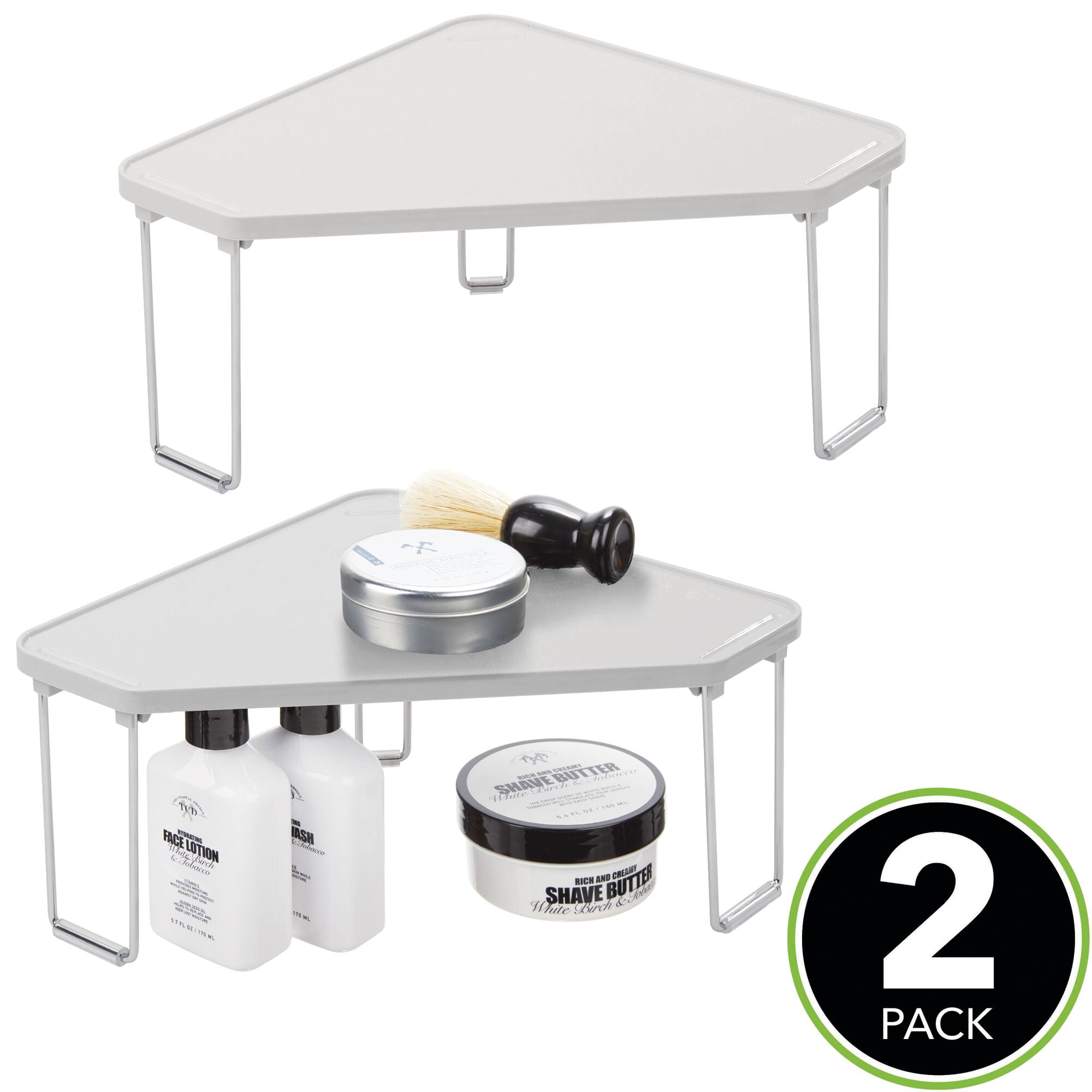 mDesign Plastic/Steel Corner Stackable Rack, Bathroom, 2 Pack, Stone Gray