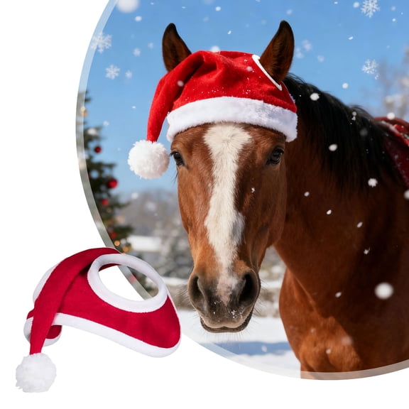 Santa Hat for Horse Christmas Cap Fluffy Xmas Hat Horse Santa Cap for Christmas Holiday Parade Decorations