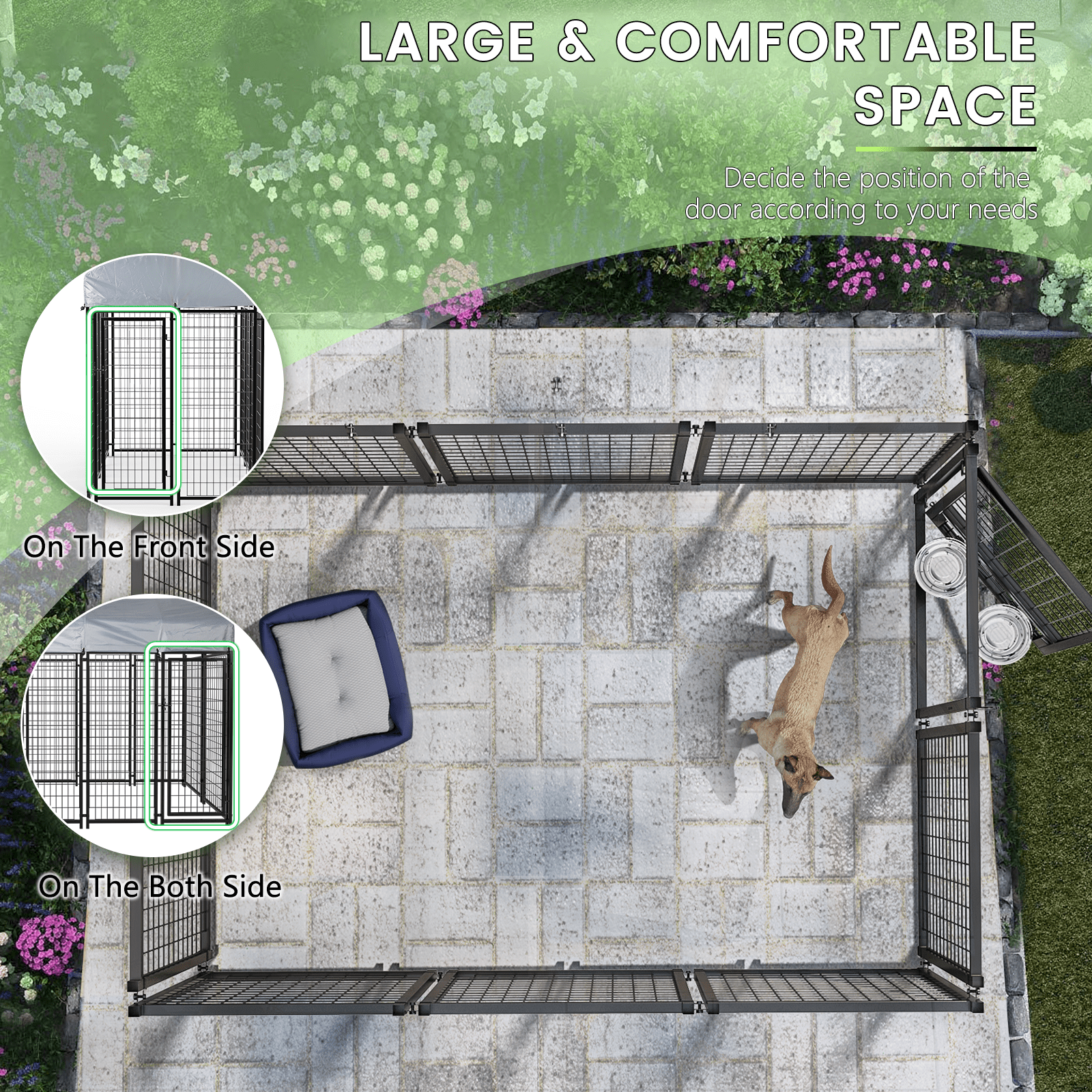 Waleaf 4x4x6 FT Outdoor Dog Kennel for Large Dogs,Large Dog Kennel Outdoor with Rotating Dog Bowl, Pet Dog Run Enclosures with Waterproof UV-Resistant Cover and Secure Lock