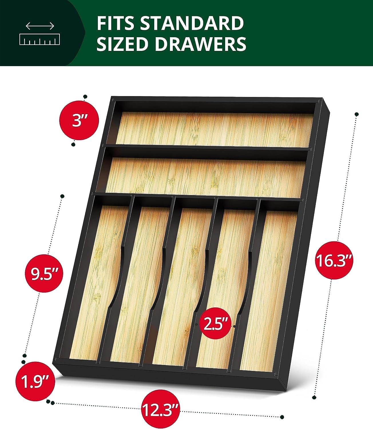Royal Craft Wood Bamboo Kitchen Drawer Organizer Tray – Silverware Drawer Organizer and Utensil Holder for Flatware, Cutlery & Kitchen Storage (7 Slot, Nordic)
