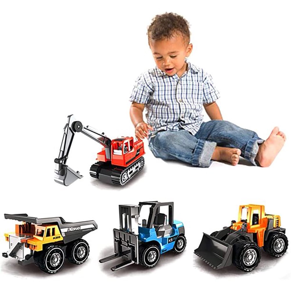 Construction Car Carrier Toys Set For 3 4 5 6 Years Old Toddlers Boys & Girls Gift, 4 Small Cartoon Cute Cars Trucks Crane Mixer Excavator Dump, Sound And Light Big