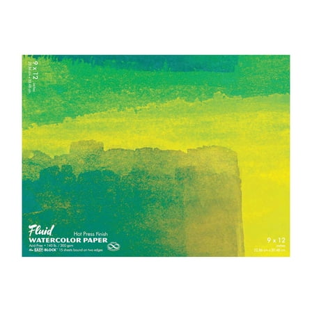 Global Art Fluid 140 Watercolor Paper Block, 15 Sheets, Hot-Press, 9" x 12"