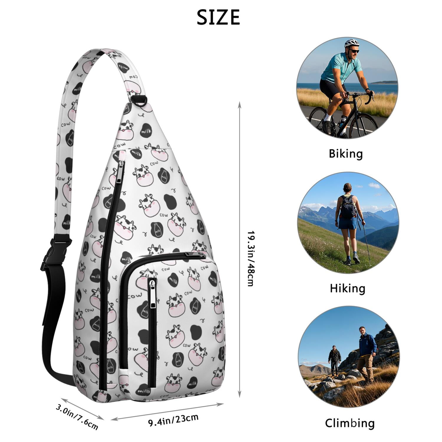 Vintage Highland Cow Print Sling Backpack – Cute Farmhouse Floral Cow Crossbody Bag for Women & Men, Lightweight Hiking Daypack