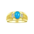 thumbnail image 1 of RYLOS Men's Rings 14K Yellow Gold Ring Classic Designer Style 8X6MM Oval Gemstone & Diamond Ring Turquoise Birthstone Rings For Men Size 10, 1 of 7