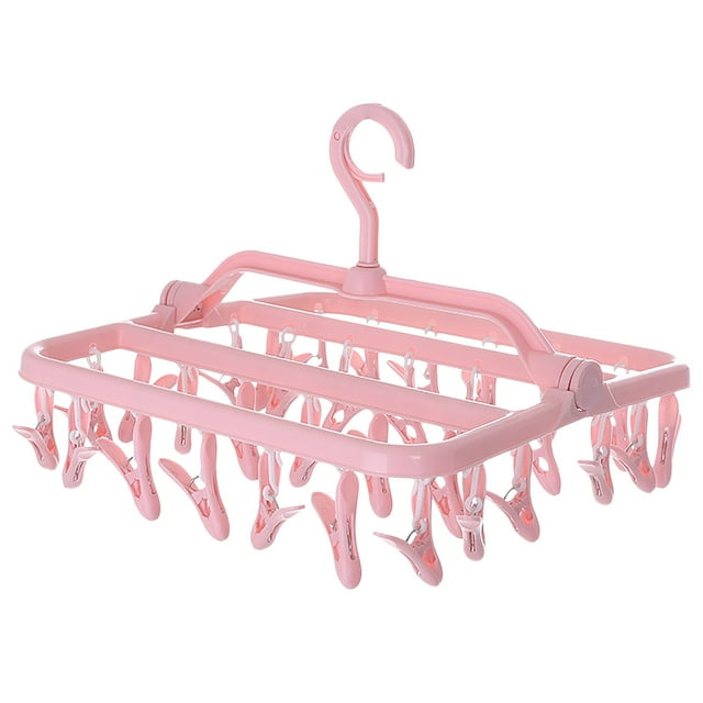 Aqestyerly Multi Clip Hanger Plastic Foldable Hanger Windproof Drying Rack for Socks Underwear Bra Household Storage Organizer HWRETIE
