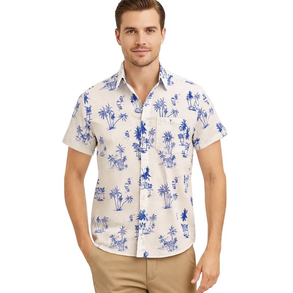 LA LEELA Men's Hawaiian Shirts Aloha Beach Shirts Casual Short Sleeve Button Up Shirt Men M Beach, White Summer Vacation Holiday