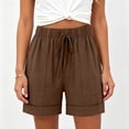 thumbnail image 4 of Women's Rolled Hem Linen Bermuda Shorts Elastic High Waist Drawstring Casual Loose Fit Summer Comfy Shorts Holiday Short Pants, 4 of 4