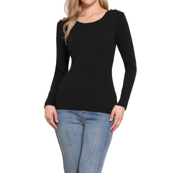 INSPIRE CHIC Ribbed Knit Sweater Top for Women 2025 Fall Long Sleeve Crewneck Fitted Pullover Shirt XS Black