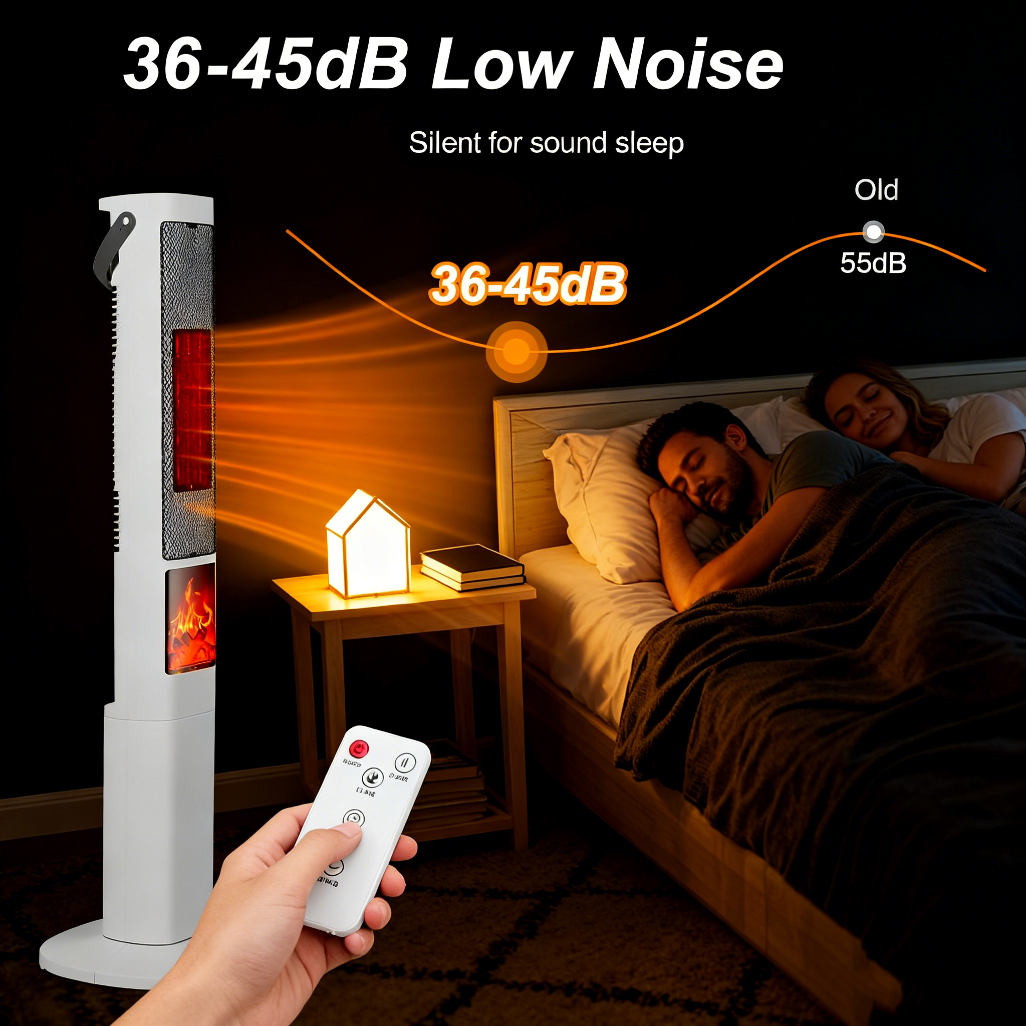 1500W Oscillating Tower Space Heater with 3D Flame, 120° Wide-Angle 323 Sq.Ft Heater Fan with Remote & 12H Timer, Overheat/Tip-Over Protection Portable Heater for Home Bedroom Office - White