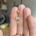 thumbnail image 2 of Beautiful 2Ct Pear Cut Lab-Created Diamond Small Dangly Belly Button Ring For Women's 14K Yellow Gold Plated Silver, 2 of 4