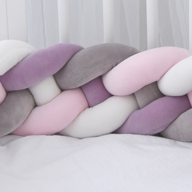 Almohada de cama trenzada de cuatro hebras con bolas de nudo largo tejidas, tira anticolisión para niños