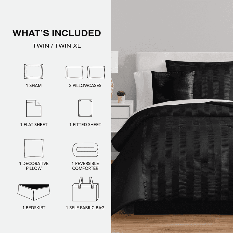 Mainstays 8-Piece Bed in a Bag Comforter Set with Sheets, Black