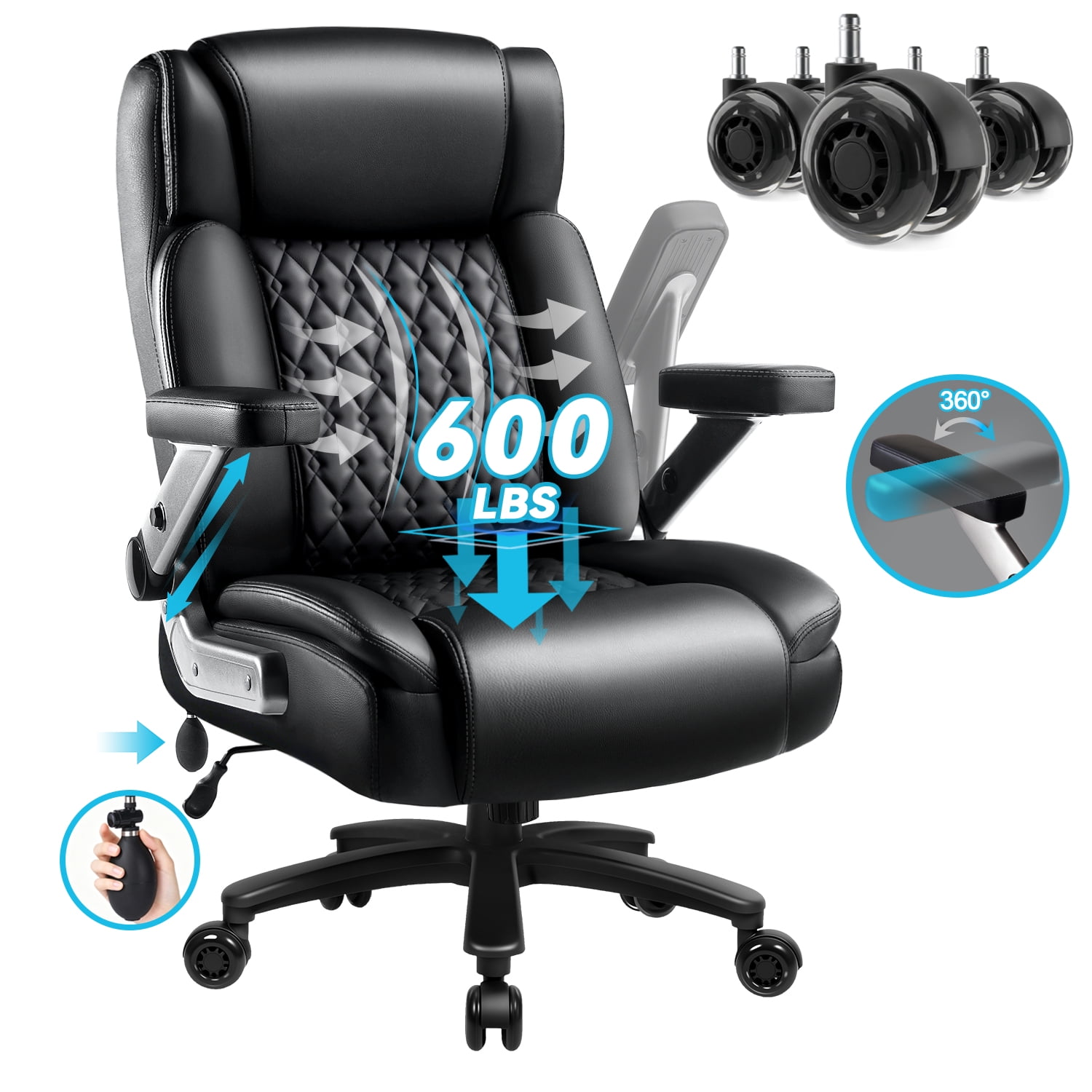 Waleaf 5D Ergonomic Office Chair ,Big and Tall Office Chair 600LBS with Adjustable Lumbar Support & Flip-Up Arms, High Back Office Chair for Long Hours Sitting