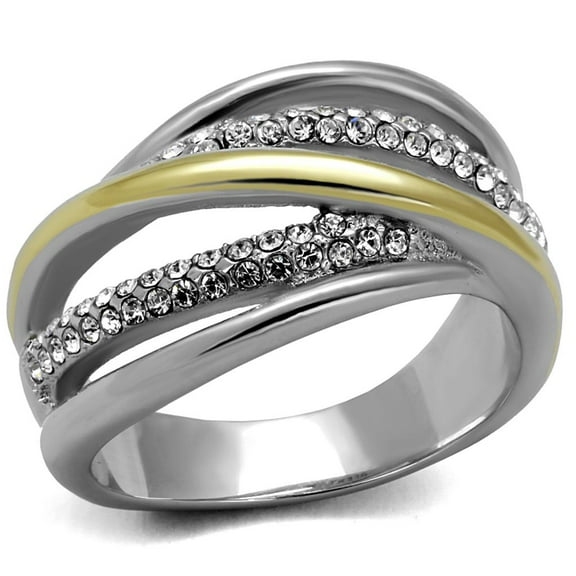 TK2263 - Two-Tone IP Gold (Ion Plating) Stainless Steel Ring with Top Grade Crystal in Clear