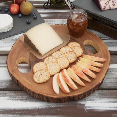 Table Decor Acacia Wood Slice Cheese Board Rustic Wooden Serving Tray 13 x 1.25 inches - Walmart.com