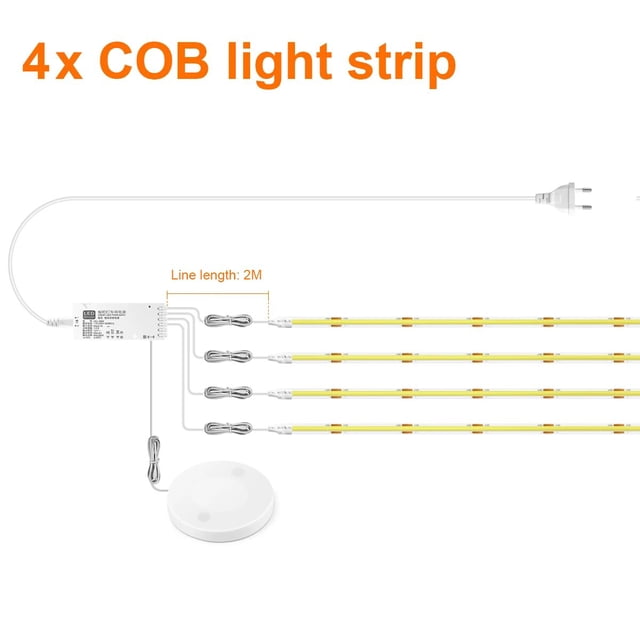 Dimmable LED Cabinet Light COB Strip Kitchen Shelf Pantry Showcase Bedroom Closet Backlight Lamp Hand Touch Motion Sensor Switch 4PCS LED Strip EU Power Plug
