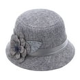 thumbnail image 2 of SPRING PARK Elegant Solid Color Women Floral Ribbon Vintage Linen Bowler Classic Sun Hat Fedoras Bucket Cap, 2 of 6