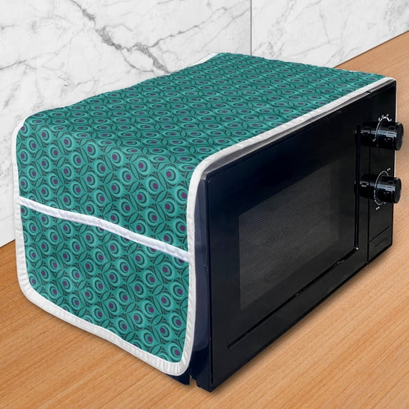 Vibrant Microwave Oven Cover, Repetitive Peacock Feather Inspired Abstract Illustration, Water Resistant Organizer with Pockets for Kitchen, 36" x 12", Quartz Dark Seafoam, by Ambesonne