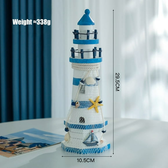 1pcs Sea Ornamental Lighthouse Blue And White Wooden Decorative Ornament Decorative Creative Christmas Gifts Home Decoration