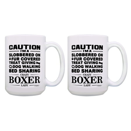 

ThisWear Funny Boxer Mug Set Crazy Boxer Lady Set Boxer Dog Gifts 2 Pack 15oz Coffee Mugs