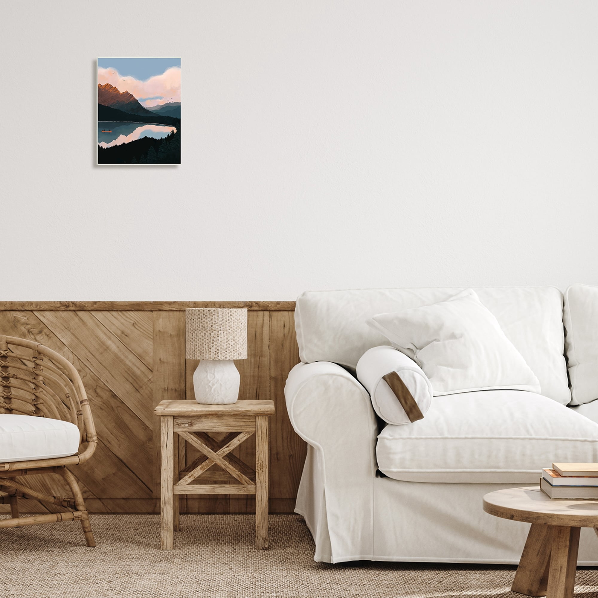 Stupell Industries Mountain Range River Canoe Cloudy Wilderness Birds Wood Wall Art, 13 x 19, Design by Abi Hall
