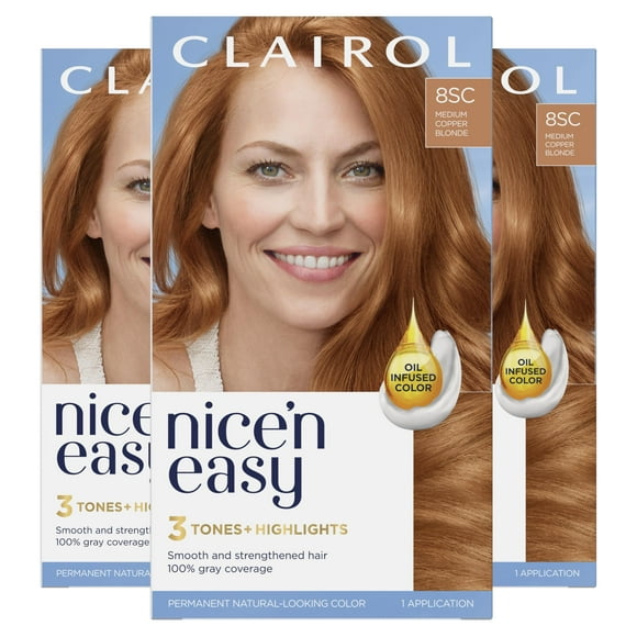 Clairol Nice'n Easy Teinture Permanente pour Cheveux, 8SC Blond Cuivré Moyen, Lot de 3