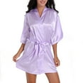 thumbnail image 1 of Yanlir Robe Satinée pour Femmes Courte Légère Peignoir Ouvert Sans Manches Chemise de Nuit Tenue d'Intérieur pour Femmes Dames Filles Tenue Décontractée de Fête Robe de Soirée Tenue de Nuit à la Maison (Bleu Ciel#1,S), 1 of 4