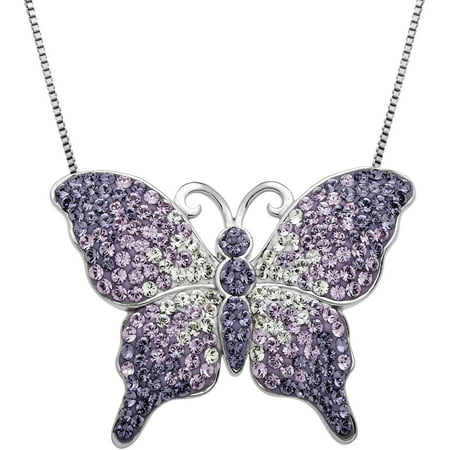 Luminesse Crystal Accent Sterling Silver Purple Fade Butterfly Pendant, 18