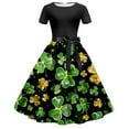 thumbnail image 1 of Robes pour Femmes Imprimé de la Saint-Patrick Col Rond Manches Courtes Lacées Robe Rétro Décontractée, 1 of 2