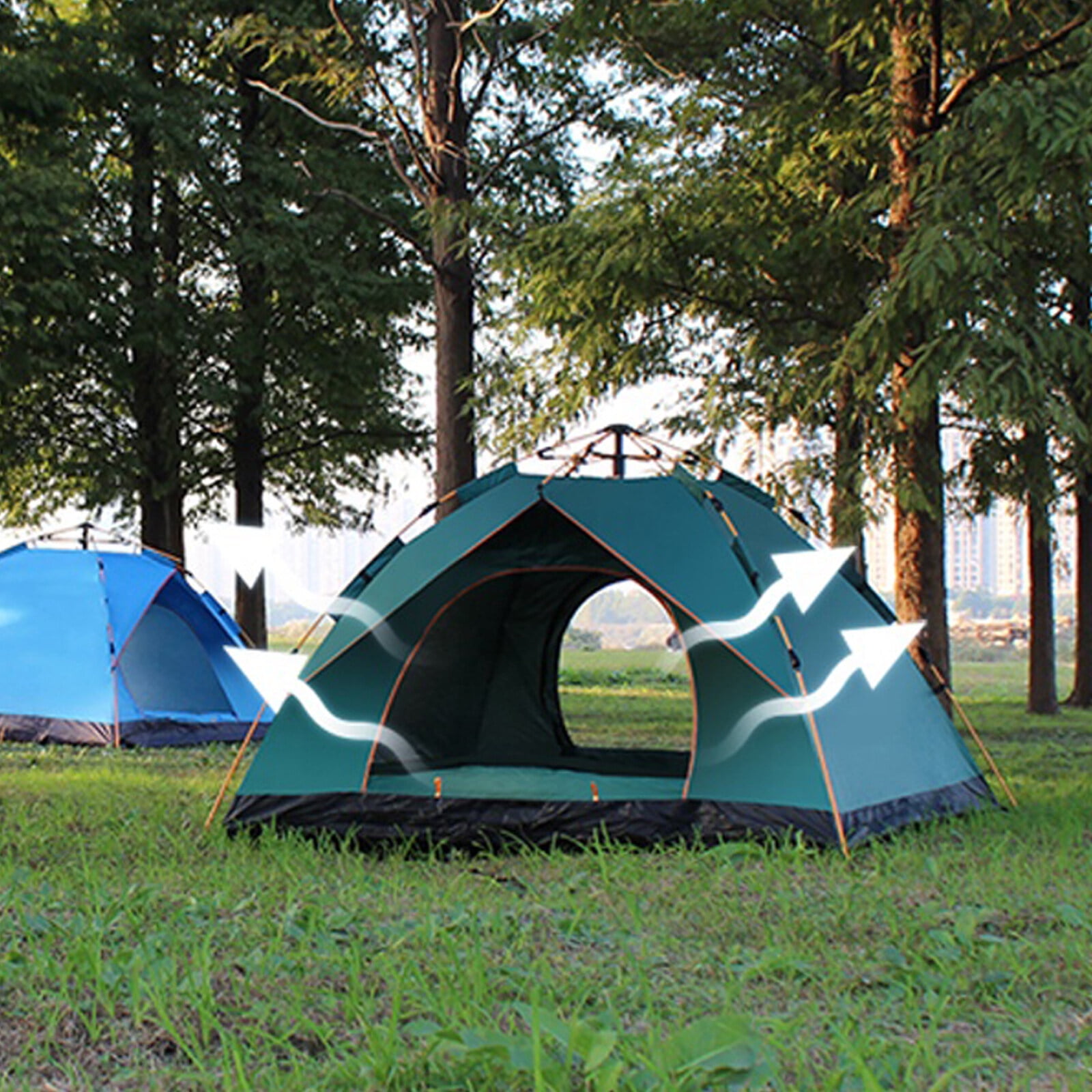 DERCLIVE Pop up Camping Tent, 2-4 Person, Automatic Setup Family Instant Tents, Waterproof Windproof Ropes Anti-UV, Ultralight Blackout Camping Tent Outdoor for Hiking Camp