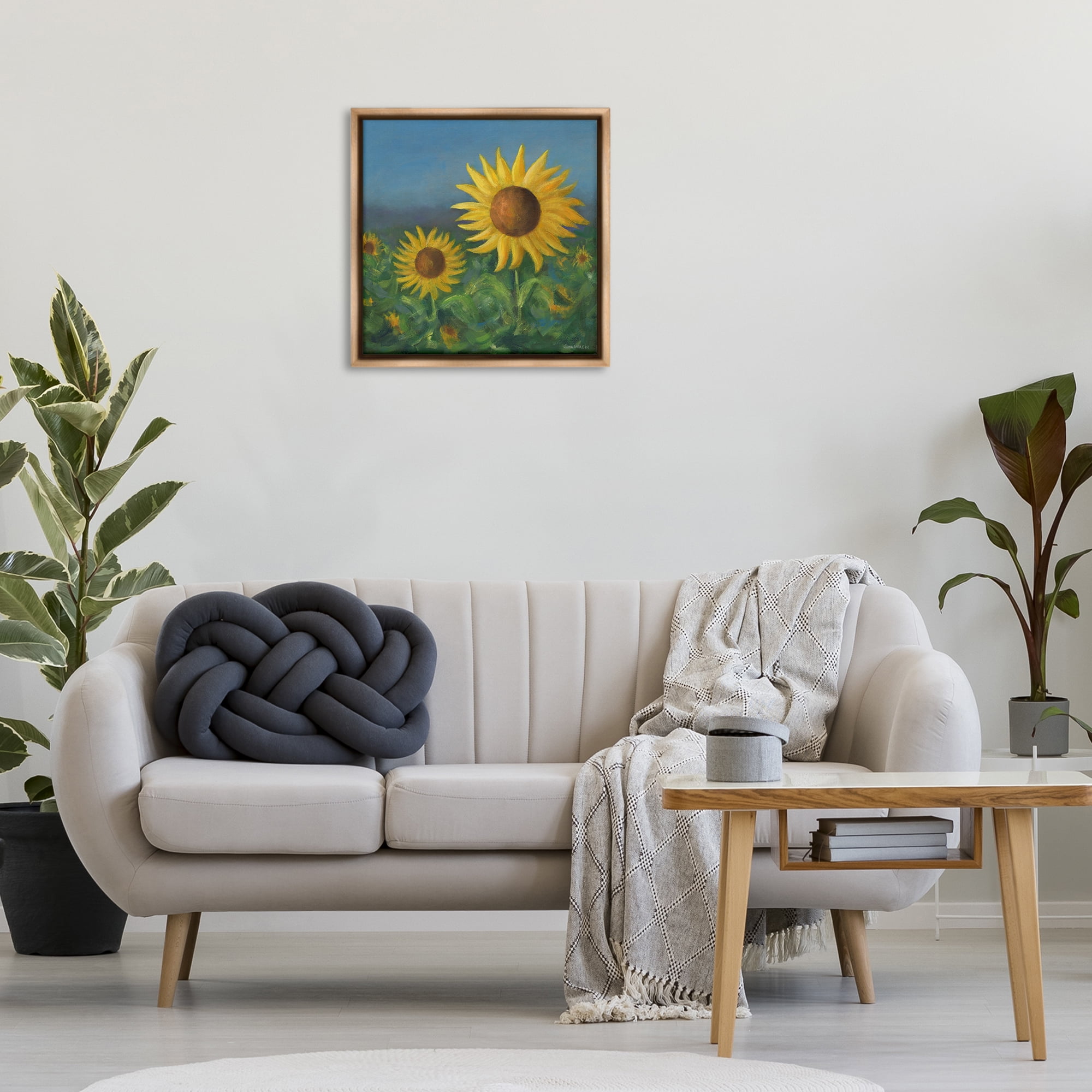Stupell Industries Blooming Sunflower Meadow Botanical & Floral Painting Brown Floater Framed Art Print Wall Art, 25 x 25