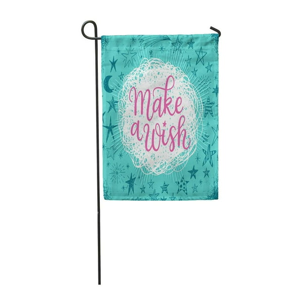 SIDONKU Make Wish Inspirational Quote Lettering Star Pattern on Turquoise Garden Flag Decorative Flag House Banner 12x18 inch