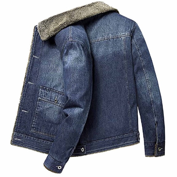 Men's Winter Lapel Denim Jacket Jacket Padded And Thickened Warm Loose Workwear Denim Jacket