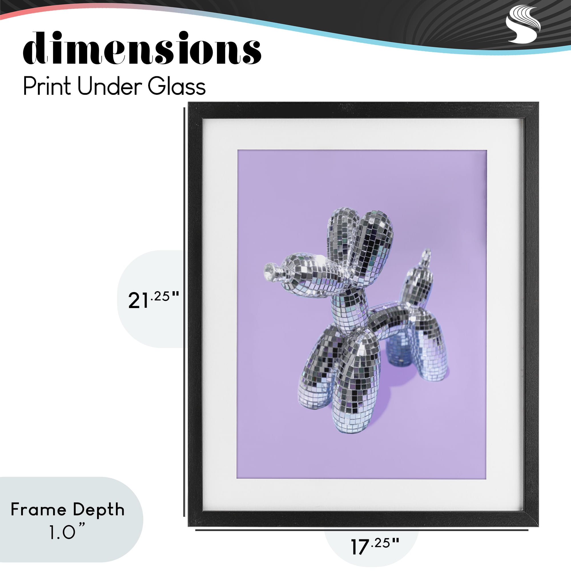 Stupell Industries Disco Balloon Animal on Lilac Black Framed Print Under Glass, design by LISH Creative
