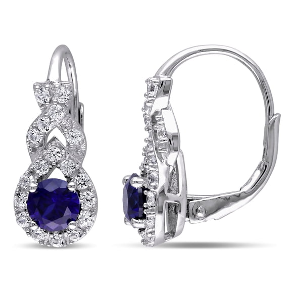 Everly Women's 1 7/8ct TGW Created Blue & White Sapphire Sterling Silver Twist Leverback Earrings