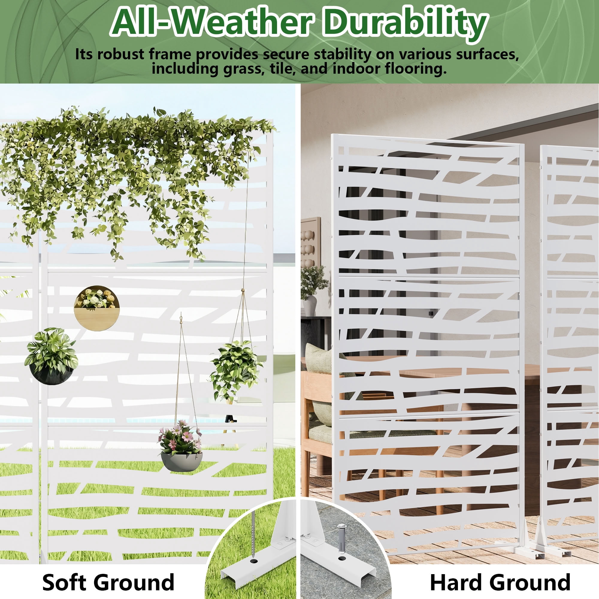 MAYEERTY 72*35in Outdoor Privacy Screen, Modern Style Metal Privacy Panel, Privacy Divider for Patio, Balcony, Garden