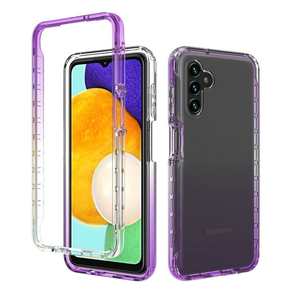 Allytech Galaxy A14 5G Case with Screen Protector, Gradient TPU Rubber Shockproof Anti-Yellow Protective Clear Case for Samsung Galaxy A14 5G 6.6" - Purple