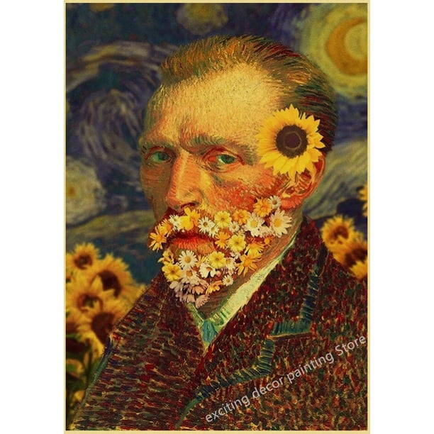 Famosa colección de pinturas al óleo, carteles de obras de Van Gogh, Papel Kraft Retro, decoración de hogar, Bar, café, impresión, pinturas de pared artística estética Tan Jianjun unisex