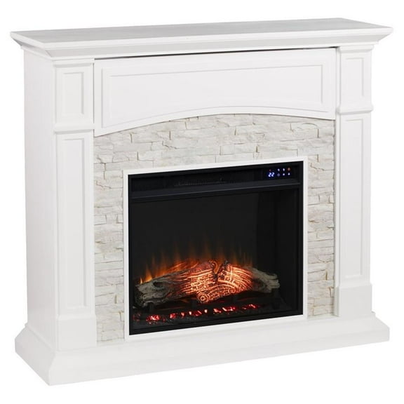 Bowery Hill Transitional Wood Electric Media Fireplace in White