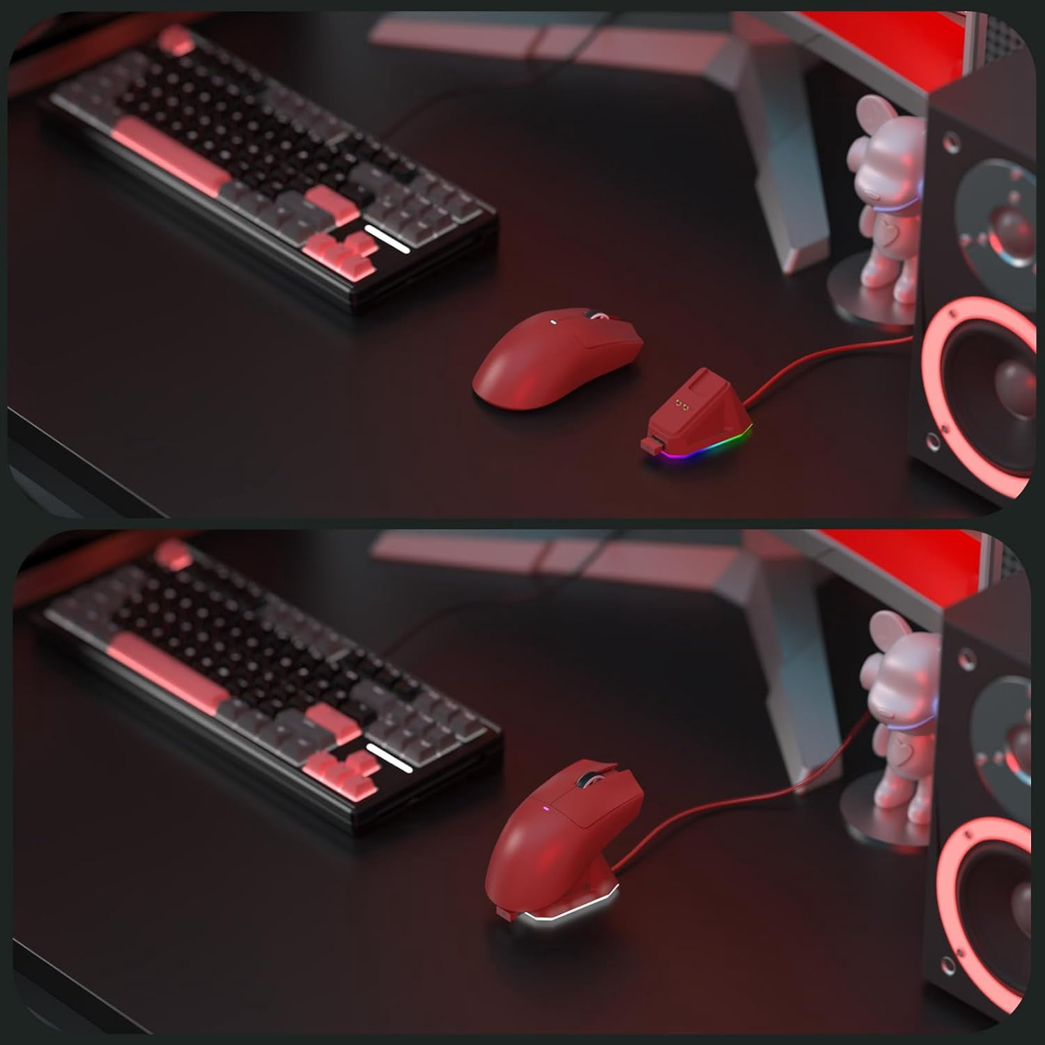 ATTACK SHARK X11 Wireless Gaming Mouse with Charging Dock, PixArt PAW3311 Gaming Sensor, BT/2.4G Wireless/Wired-Red
