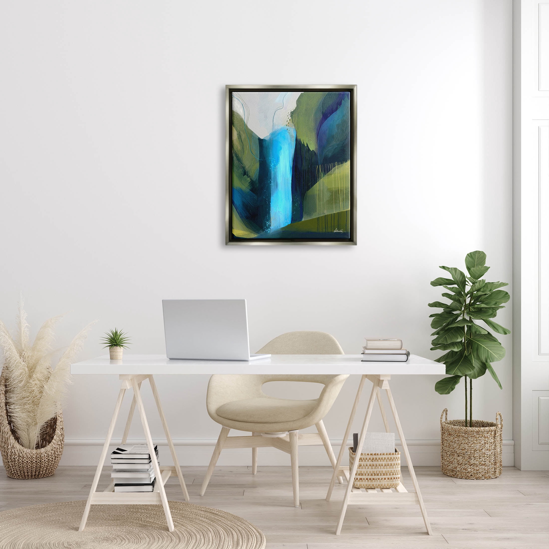 Abstract Waterfall Layered Landscape Abstract Graphic Art Luster Gray Framed Art Print Wall Art