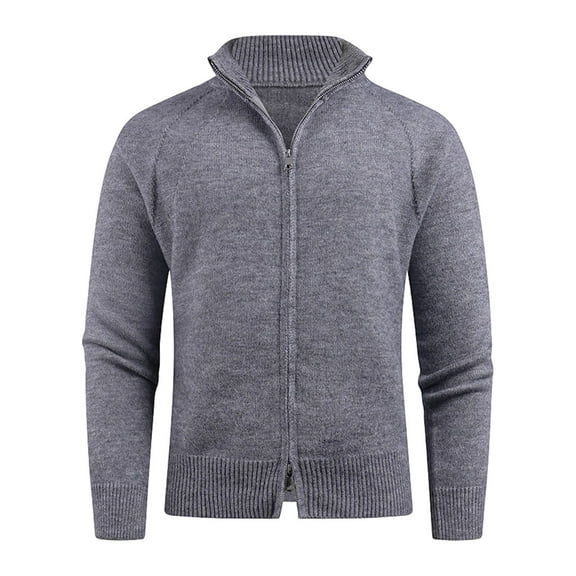 qelini Zip up Cardigan for Men Collared Knitted Sweaters Solid Long Sleeve Tops Dressy Casual Outerwear