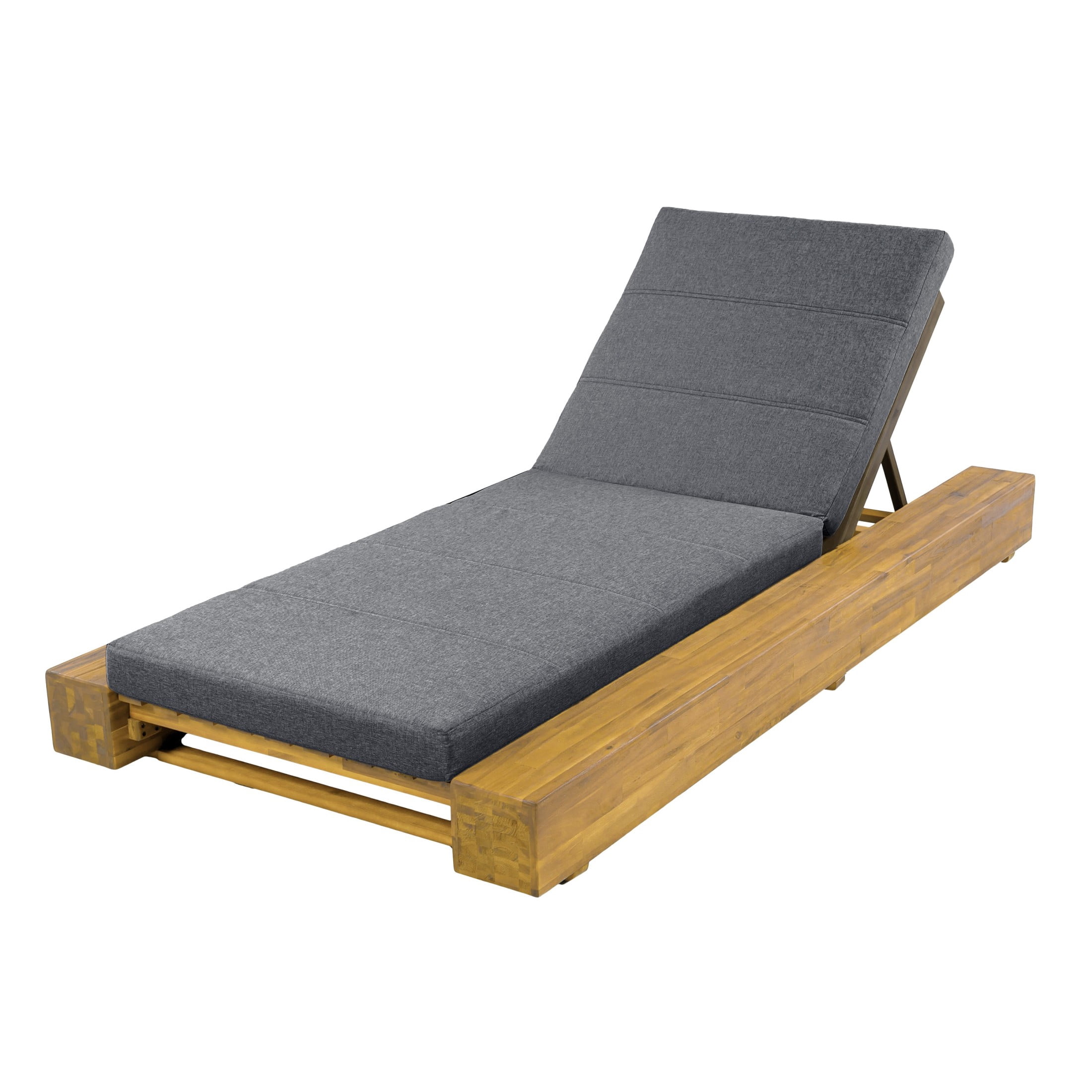 Christopher Knight Home Outdoor Acacia Wood Chaise Lounge with Cushion, Adjustable Backrest, Teak + Gray