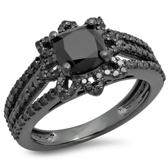 Dazzlingrock Collection 1.95 Carat (ctw) Black Rhodium Plated Sterling Silver Black Diamond Bridal Split Shank Ring, Size 10